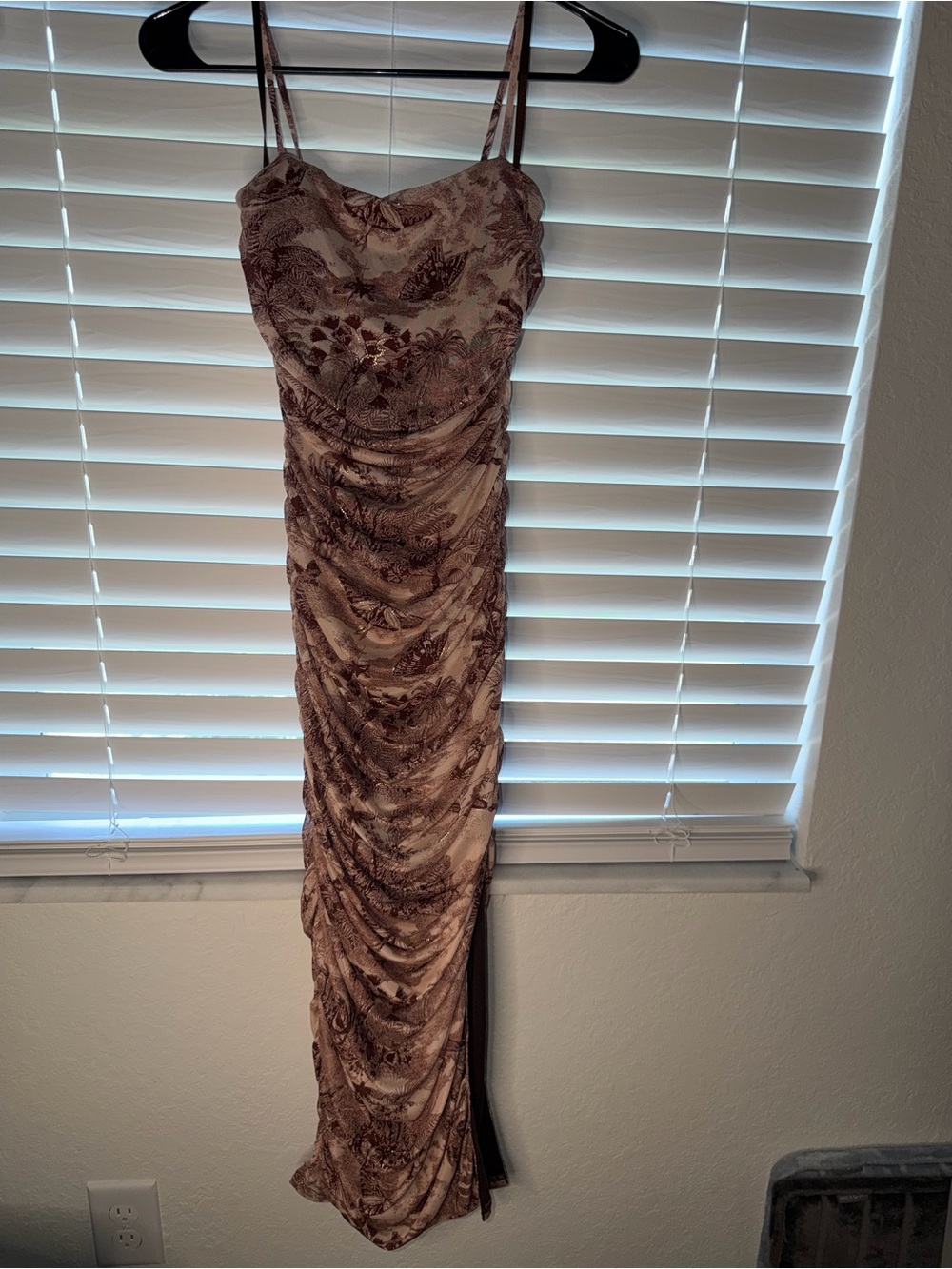 Windsor Mauve Floral Ruched Spaghetti-Strap Maxi Dress